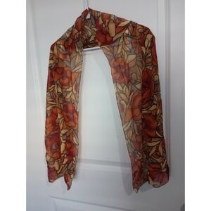 Sheer Chiffon Oblong Scarf 17x60 – Autumn Floral Leaf Print – Lightweight...